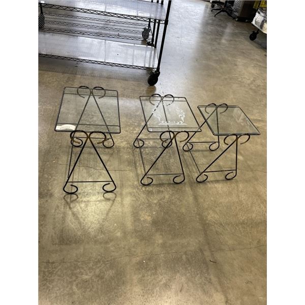 SET OF 3 MCM GLASSTOP NESTING TABLES