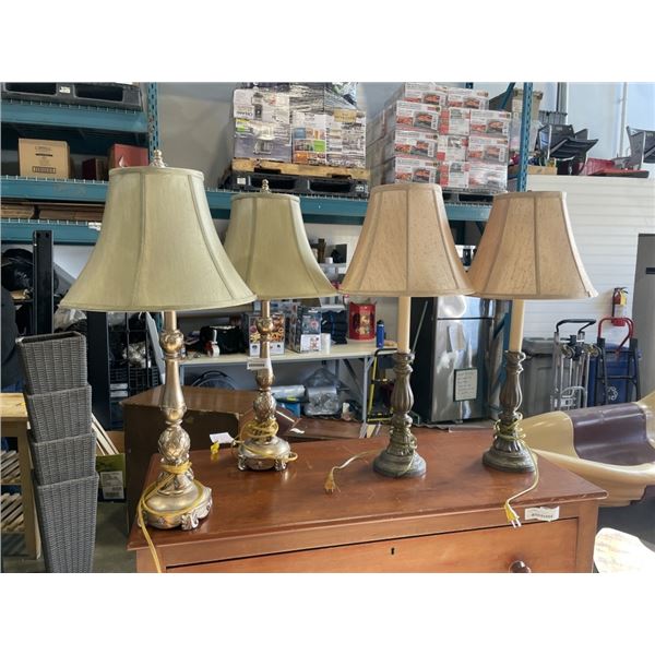 4 VINTAGE TABLE LAMPS WITH SHADES AND BULBS