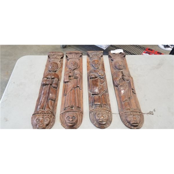 4 ANTIQUE HAND CARVED RELIGIOUS FIGURES