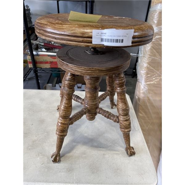 ANITQUE BALL + CLAW OAK PIANO STOOL