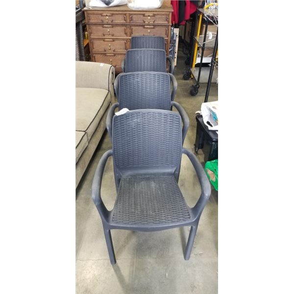 4 STACKING PLASTIC WICKER CHAIRS