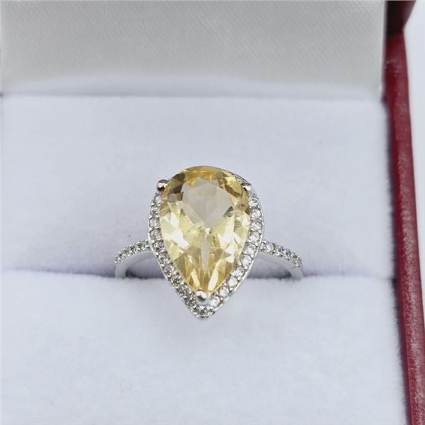 STERLING SILVER NATURAL CITRINE QUARTZ (4CT) WITH CZ RING, SIZE 8, W/A $940.00. CITRINE IS THE BIRTH