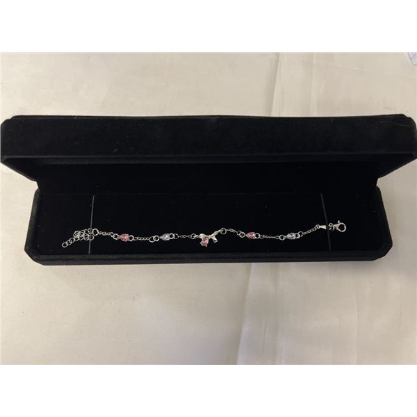 NEW PLATINUM PLATED 2.5CT PEAR CUT PINK SIMULATED DIAMOND (CZ) BOW BRACELET, ADJUSTABLE 6.5-8.5" LON