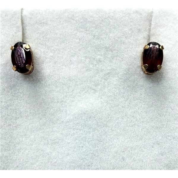 10KT YELLOW GOLD NATURAL GARNET (1.12CT) EARRINGS, W/A $900.00. GARNET IS THE BIRTHSTONE FOR JANUARY