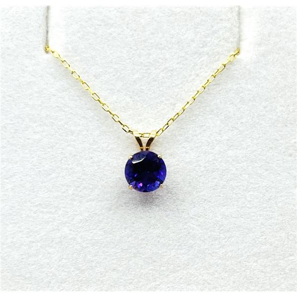 10KT YELLOW GOLD NATURAL AMETHYST (0.96CT) PENDANT WITH GOLD PLATED STERLING SILVER CHAIN, W/A $550.