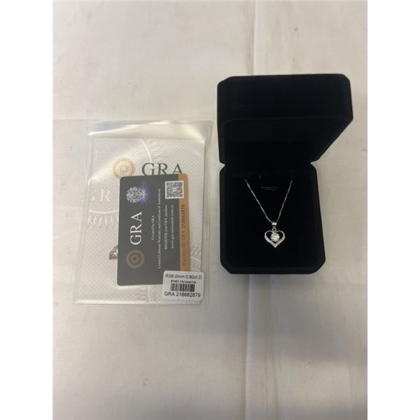 NEW S925 0.8CT MOISSANITE STONE HEART NECKLACE, ADJUSTABLE 16-17.5" MOUNTED IN 925 STERLING SILVER W
