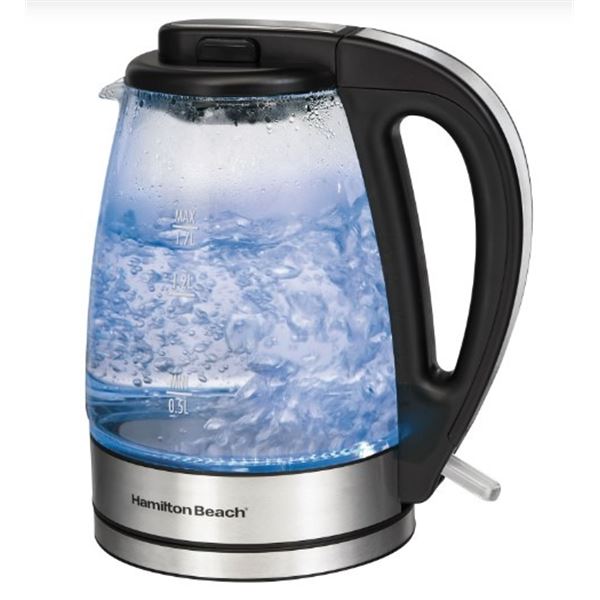 HAMILTON BEACH 1.7L GLASS ELECTRIC KETTLE - TESTED WORKING