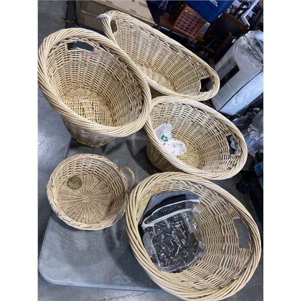 SET OF 5 WICKER BASKETS