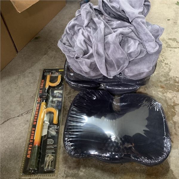 FIVE NEW HIGH DENSITY MEMORY FOAM CUSHIONS AND AUTOMOTIVE CLUB ANTI-THEFT DEVICES