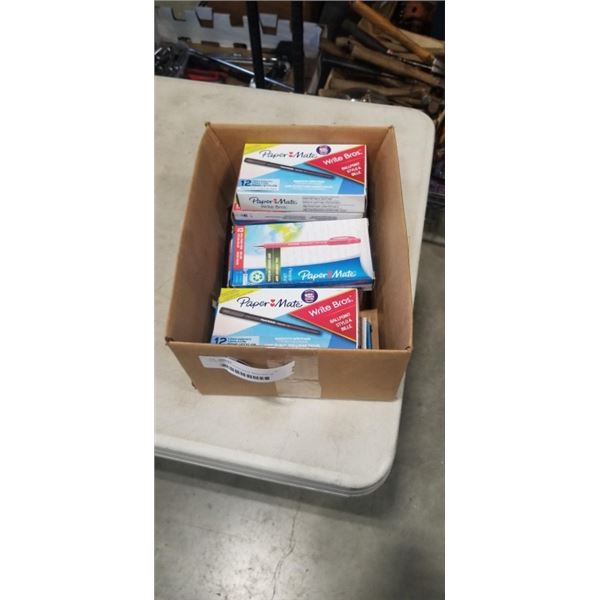10 BOXES OF PAPER MATE PENS AND 30 PACKS OF PRANG GALLERY CHARCOAL PENSILS