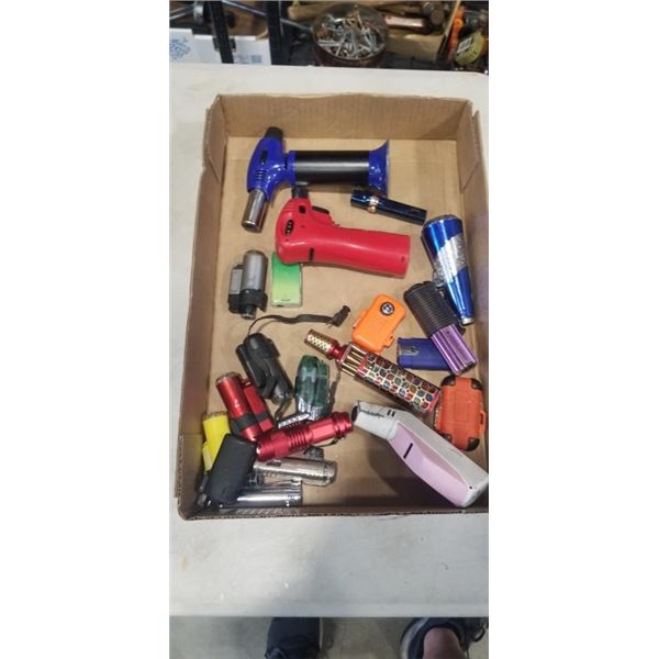 TRAY OF ASSORTED BUTANE TORCHES AND LIGHTERS