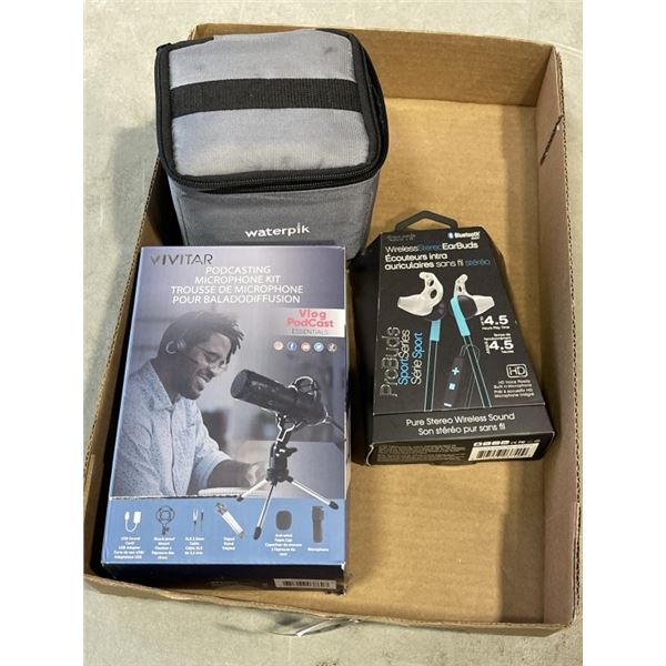 HEADPHONES, WATERPIK, PODCAST MICROPHONE
