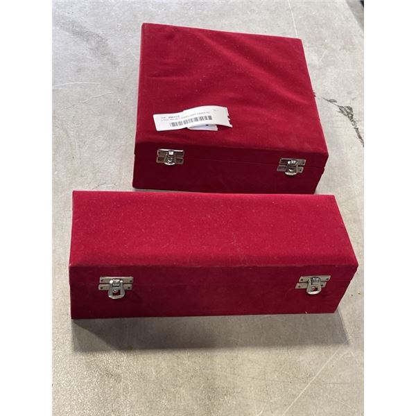 2 RED VELVET JEWELLERY CASES W/ CONTENTS