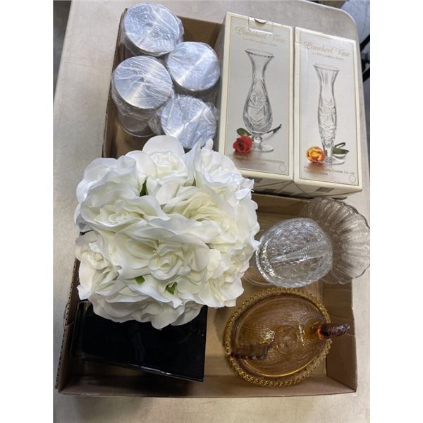 ASSORTED CRYSTAL AND COLLECTIBLES, LIDDED DISHES ETC
