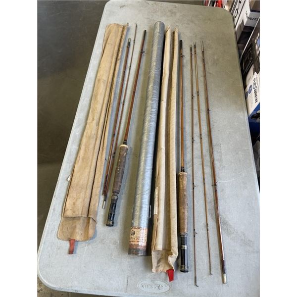 2 ANTIQUE SPLIT CANE FLY FISHING RODS, 1 IS HEDDON