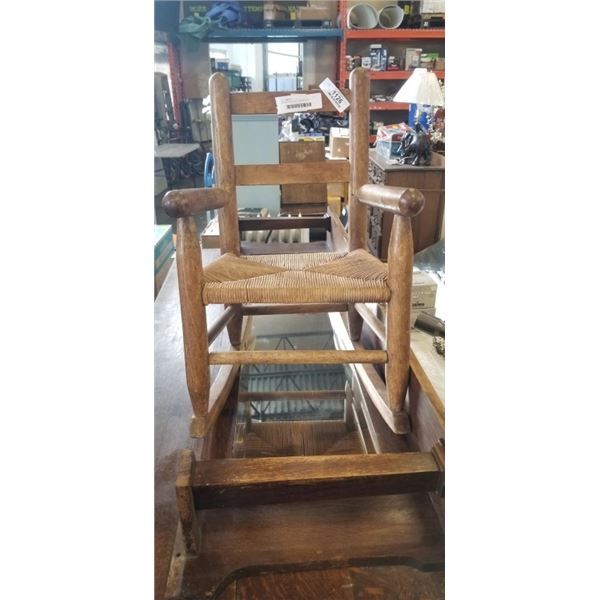 ANTIQUE RUSH SEAT KIDS ROCKER