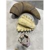 Image 1 : CARVED  HORN AND 2 FOSSILS