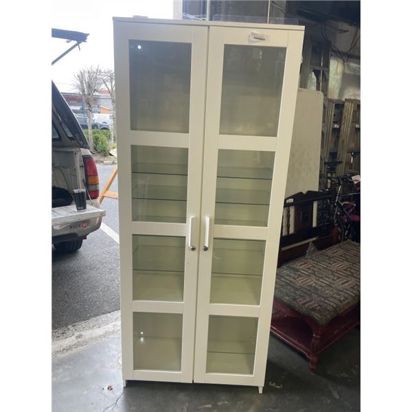 WHITE IKEA GLASS DOOR CABINET - UNLOCKED BUT NO KEY