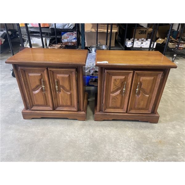 2 VINTAGE 2 DOOR END TABLES W/ INSIDE DRAWER