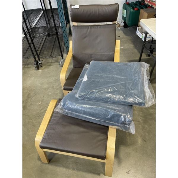 IKEA BENTWOOD CHAIR AND OTTOMAN W/ EXTRA CUSHION