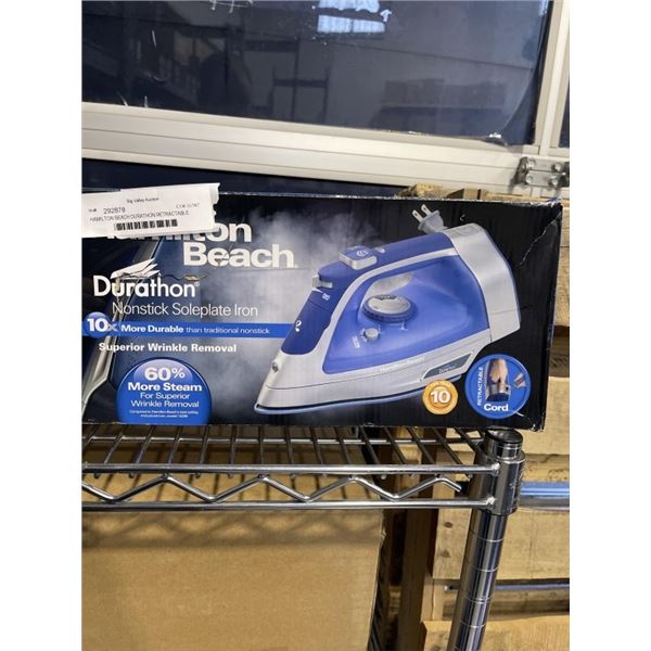 HAMILTON BEACH DURATHON RETRACTABLE CORD IRON - TESTED WORKING