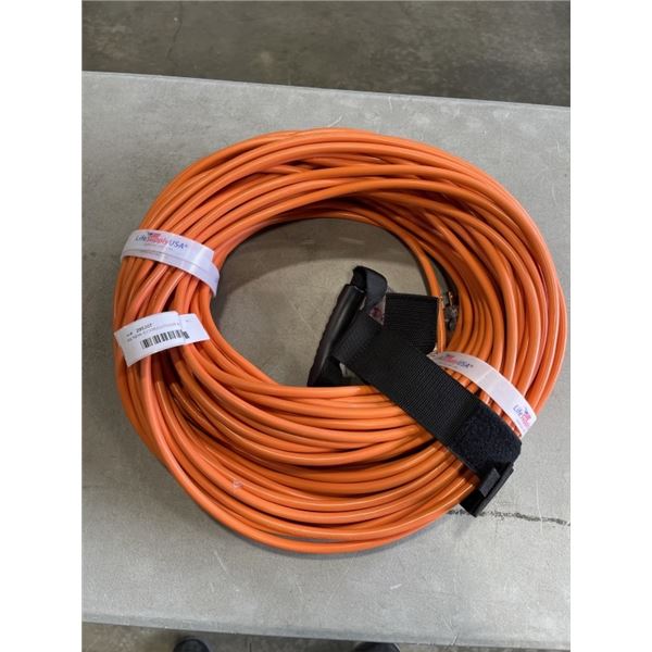 AS NEW IDOOR/OUTDOOR 3-WIRED GROUNDED HEAVY DUTY LIGHTED 200FT 16AWG 6A ORANGE EXTENSION CORD