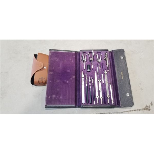 ANTIQUE HUGHES OWEN DRAFTING SET AND RAY BAN SUNGLASES IN CASE, SUNGLASSES ARE IN ROUGH CONDITION