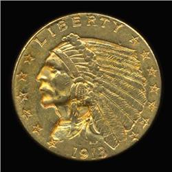 1913 US Gold Indian Quarter Eagle AU+ (COI-6291)