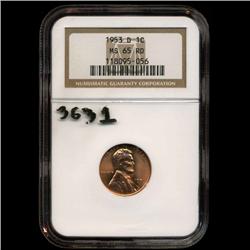 1953D US Lincoln Cent Coin Graded MS65 Red (COI-3631)
