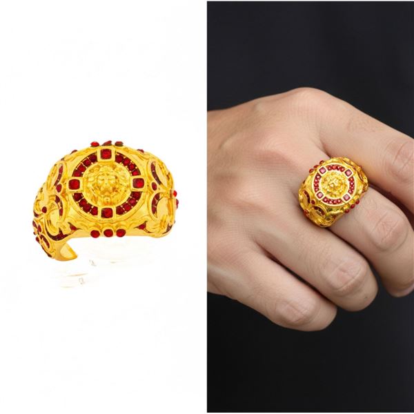 18kt Luxurious G P. Ring w/ Ruby Red Gemstones Siz
