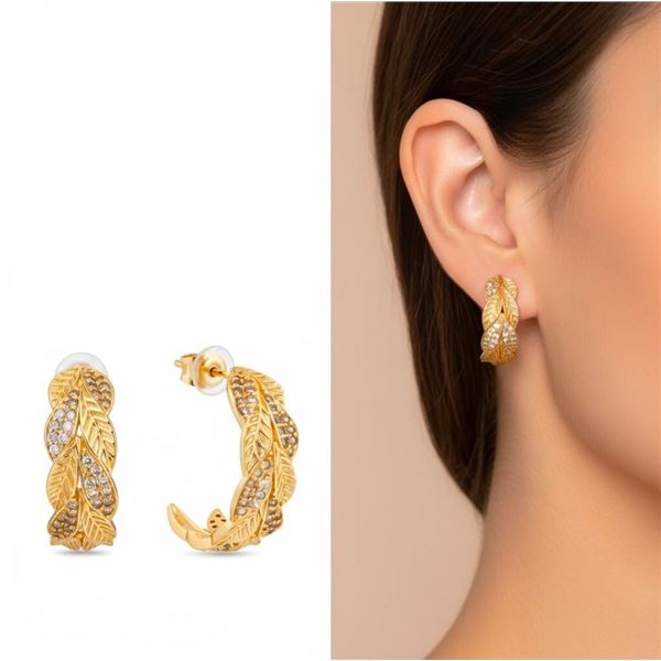 18kt Oro Laminado Leaf Design w/ Gemstones Earring