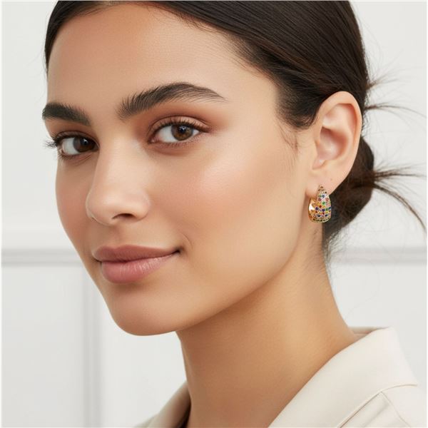 18kt Oro Laminado Hoop Style Earrings, Micro Pave