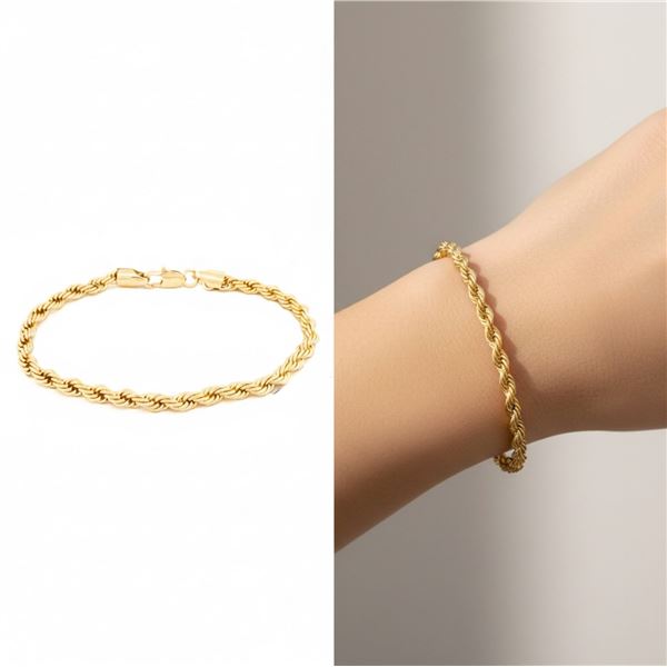 18kt Oro Laminado 4mm Rope Style Bracelet 20cm