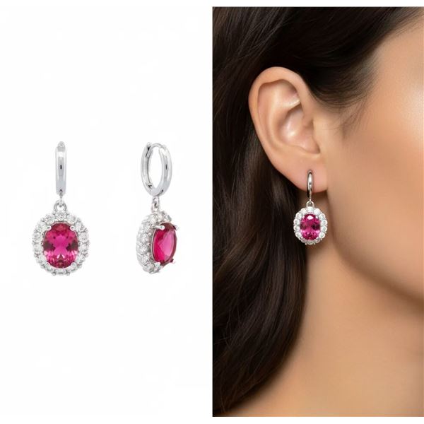 Silver Composite Huggy Style Earring w/ Oval Ruby