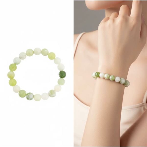 Natural Green Jade 10mm Bead Flex Bracelet
