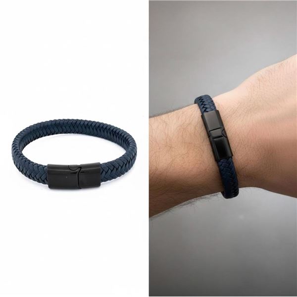 Gent's Leather Interwoven Bracelet w/ Magentic Sli