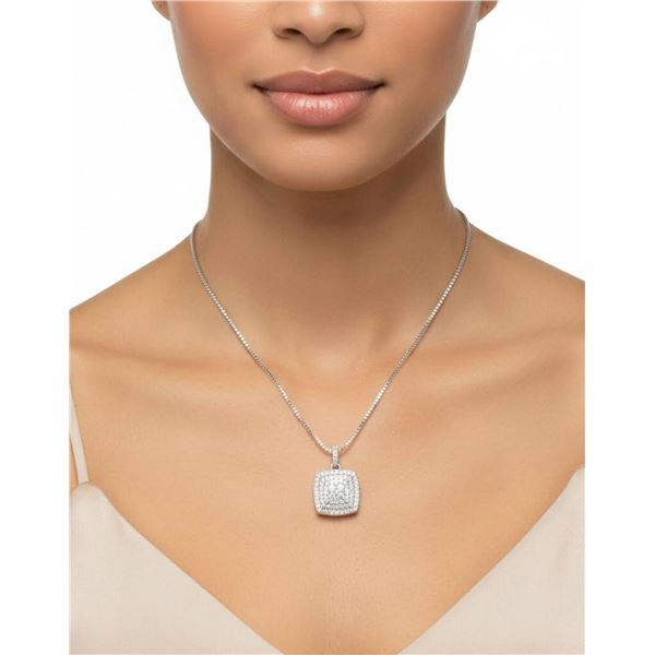 Silver Composite Box Link Chain w/Geometric Pendan