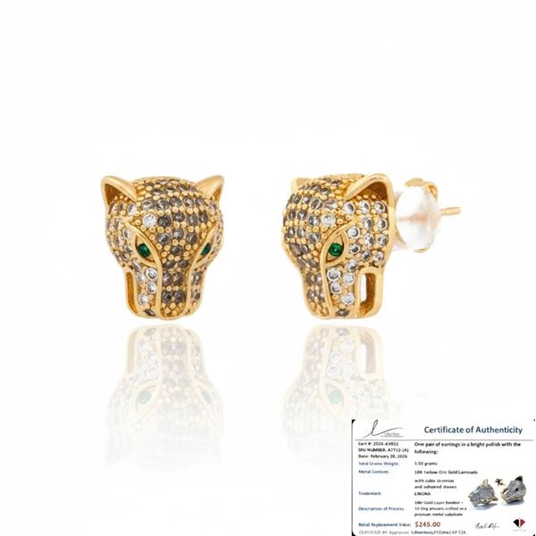 18kt Gold-Overlay Oro Laminado Panther Head Earrin