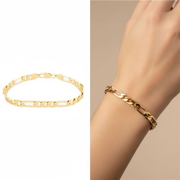 18kt Oro Laminado Figaro Link Bracelet 8" (12 Gram