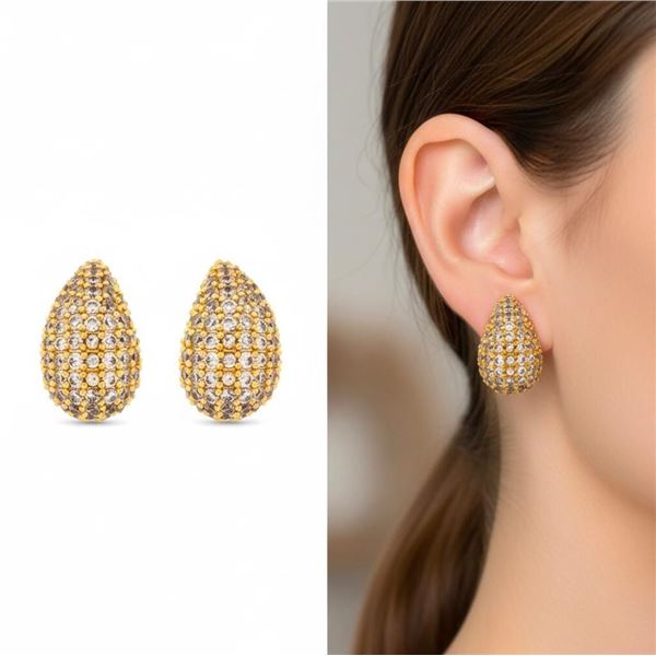 18kt Oro Laminado Pear Shape Micro Pave Set Gemsto