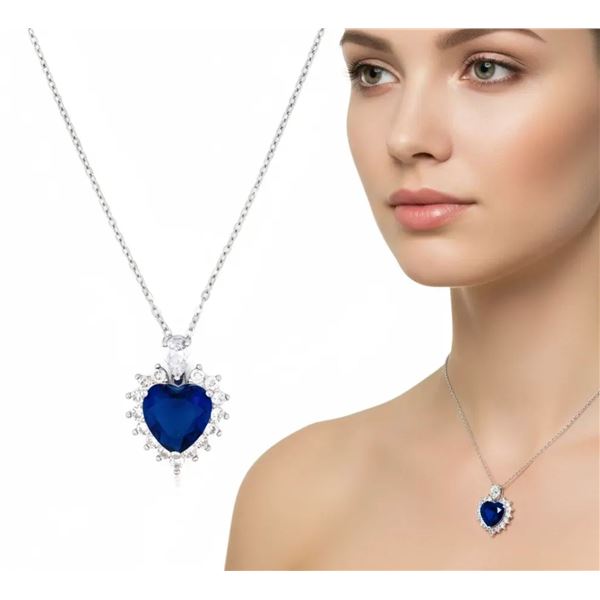 Heart Shape Necklace -Saphire Blue Heart Cut Sone