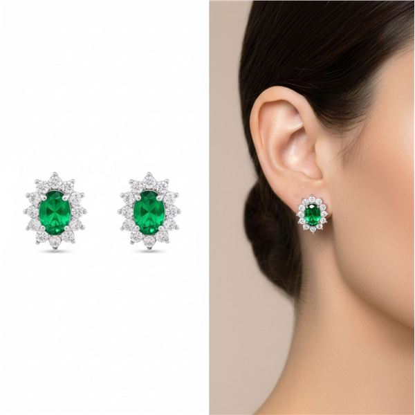 Composite & Co.Earrings- Silver Oval Cut Emerald G