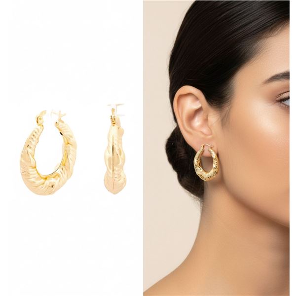 18kt Gold Layered Oro Laminado Puff Hoop Earrings