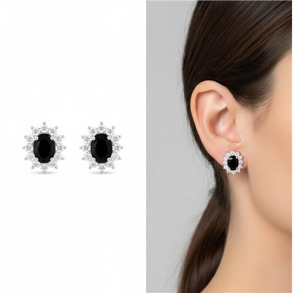 Composite & Co.Earrings- Silver Oval Cut Dark Saph