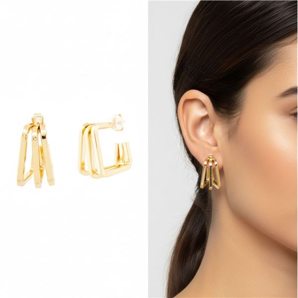 18kt Gold Layered Oro Laminated Triple Square Styl
