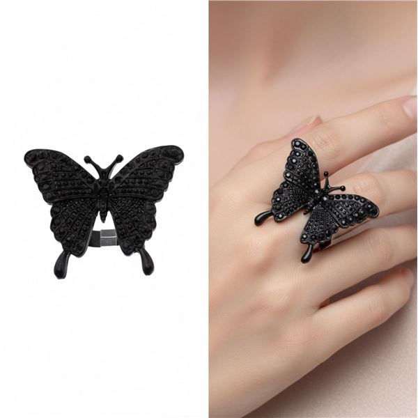Luxurious Antique Black PL. Butterfly Ring Adjusta