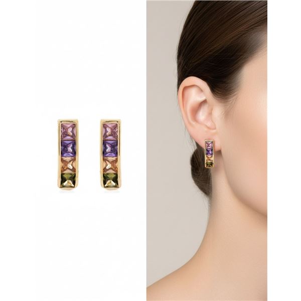 18kt Oro Laminado Rectangle Shape Earrings w/ Chan