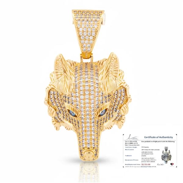 Custom 18kt Gold Overlay Oro Laminado Wolf Head Pe