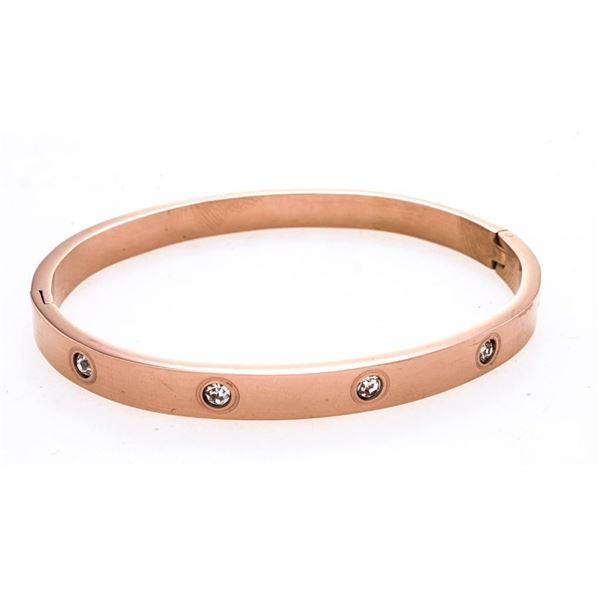 18kt Luxurious Rose G.P. Bangle Cuff Bracelet w/ G