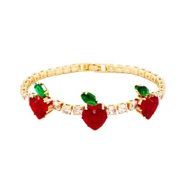 18kt Oro Laminado Tennis Bracelet w/ 3 Heart Cut R